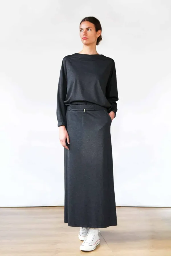 Lopezientos Falda Mujer midi con goma y bolsillos laterales.⋆ Gris Online