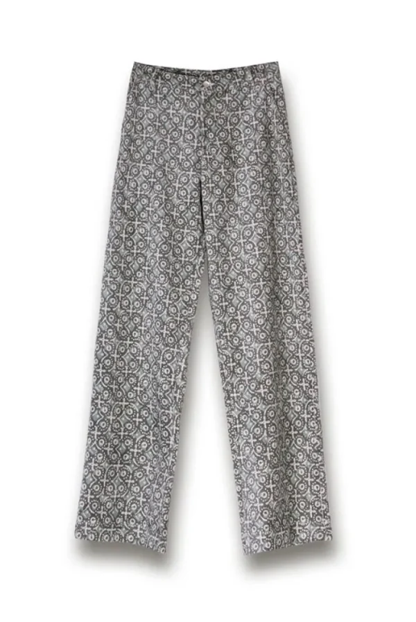 Lopezientos Pantalón mujer recto de pana estampado Batik ⋆ Verde New