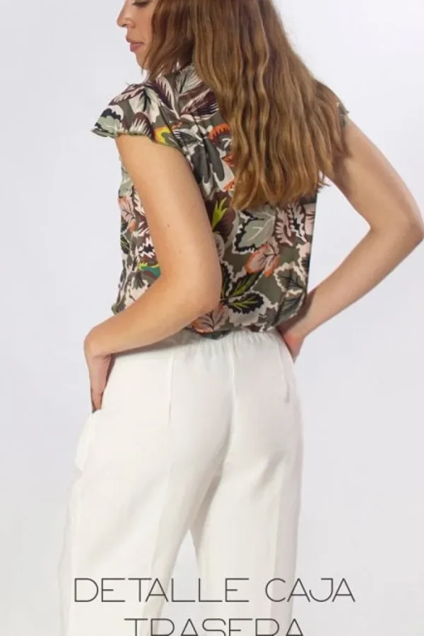 Lopezientos Pantalon Recto Ancho Mujer ⋆ Nata,Verde Discount